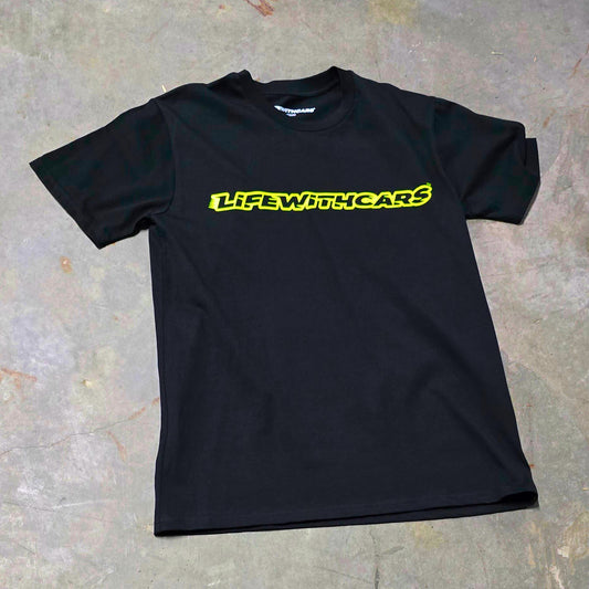 Life With Cars Street Wear T-shirt in Black & Volt Yellow front