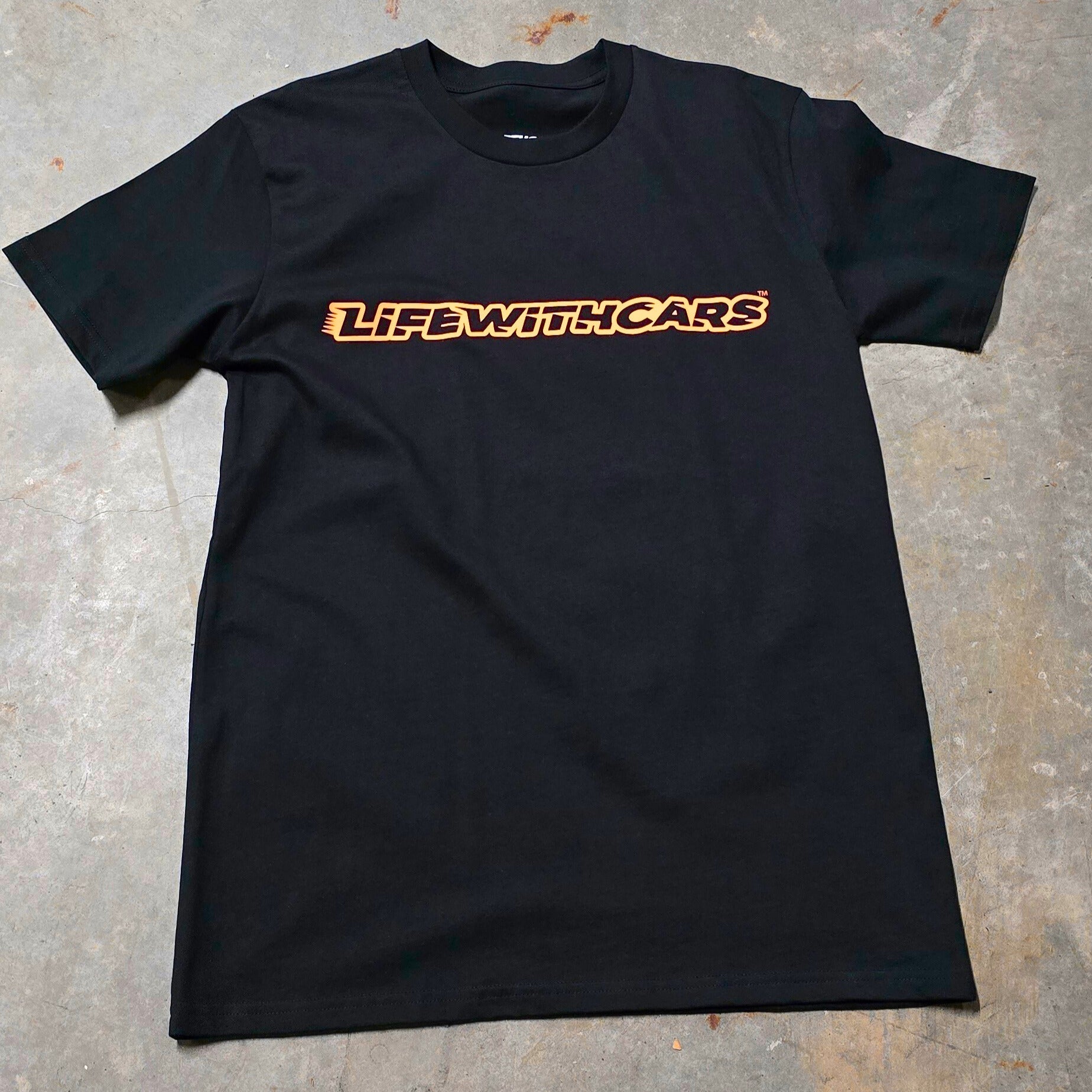 Life With Cars Street Wear T-shirt in Black & Sundail Orange front