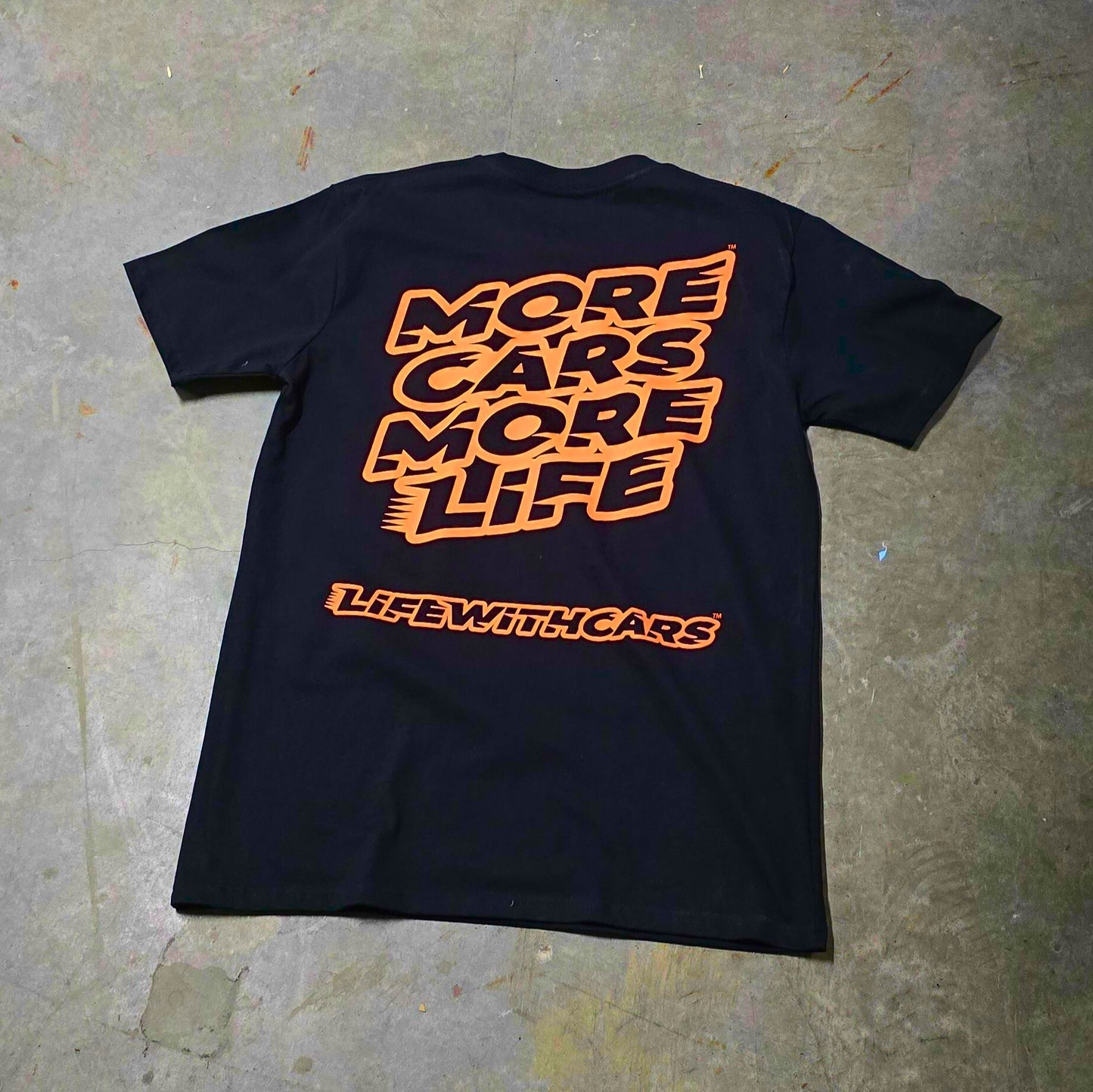 Life With Cars Street Wear T-shirt in Black & Sundail Orange back