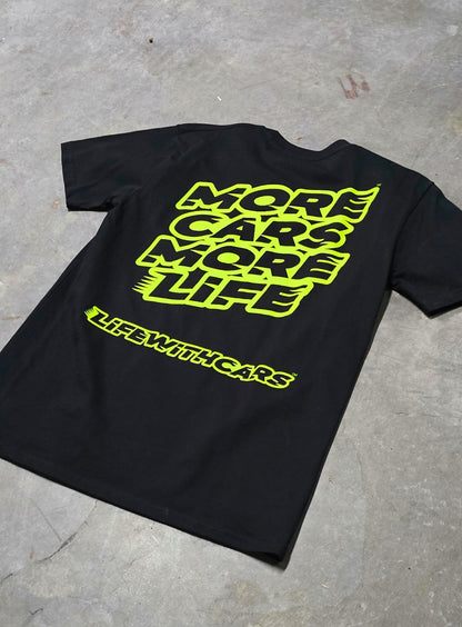 Life With Cars Street Wear T-shirt in Black & Volt Yellow back