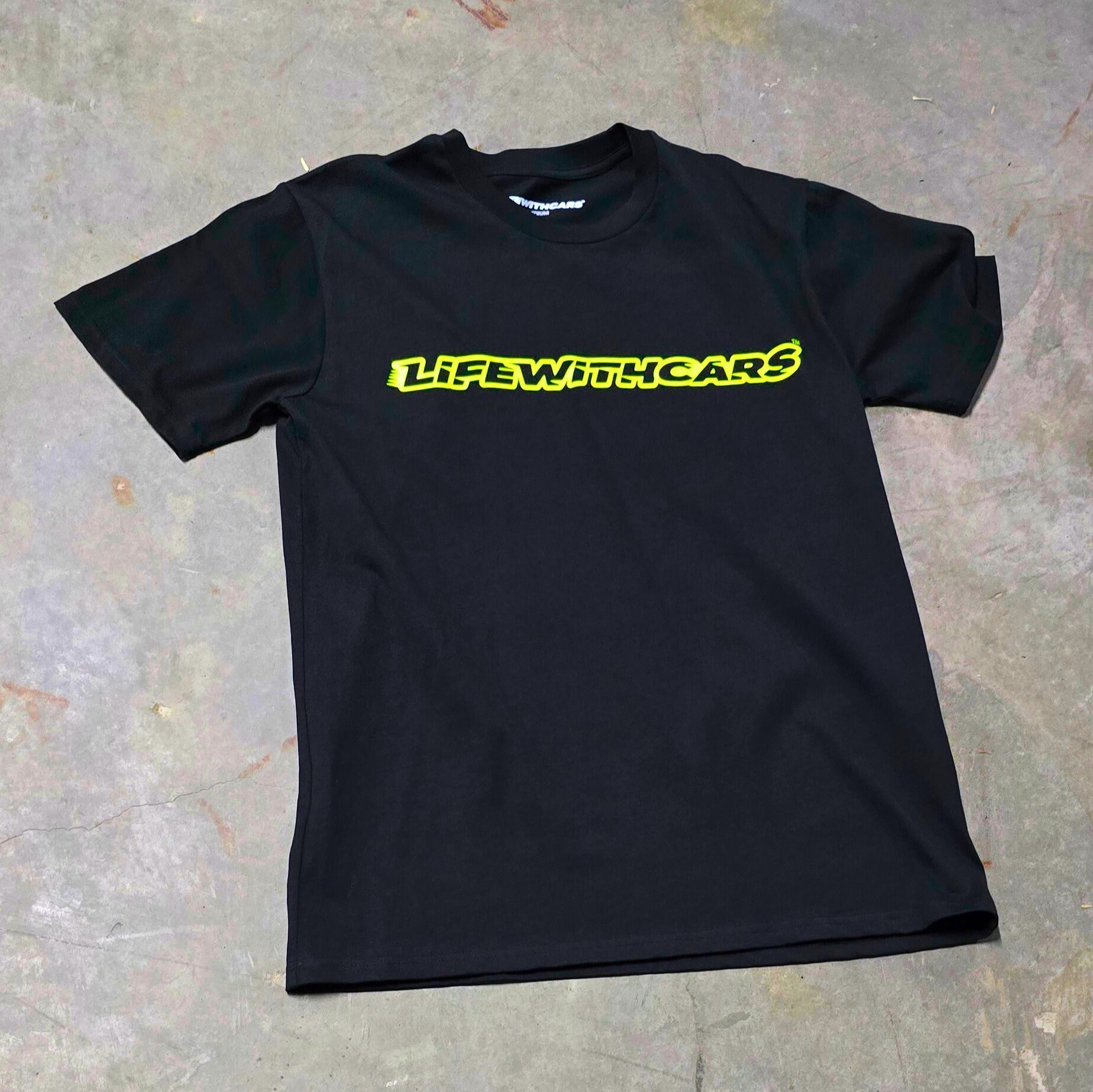 Life With Cars Street Wear T-shirt in Black & Volt Yellow front